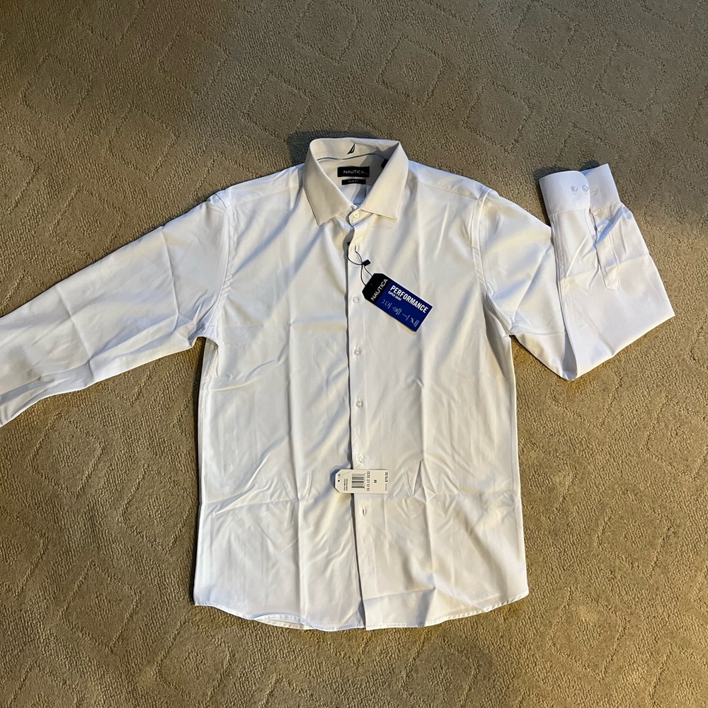 Nautica Men's White Casual Button Down Shirt